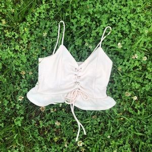 Peplum lace-up crop top